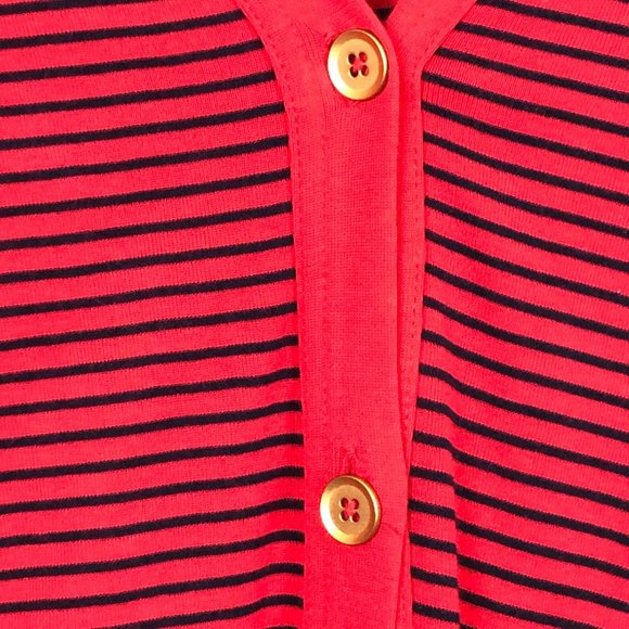 J Crew Perfect Fit Women's Cardigan XL Striped Red Blue Gold Tone Metal Buttons - Picture 6 of 8